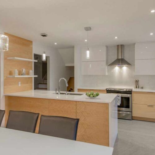 armoires de cuisine avec placage de bois