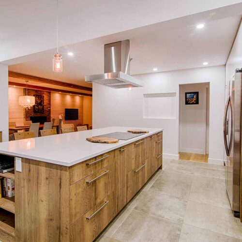 armoires de cuisine blanc et bois