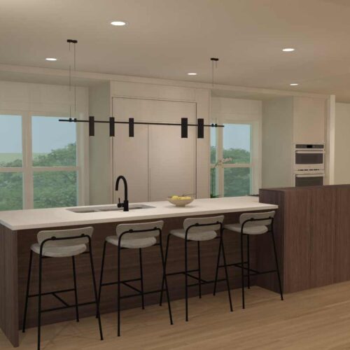 plan 3D d'armoires de cuisine avec grand ilot