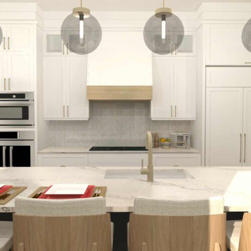 plan 3D d'armoires de cuisine blanches avec ilot